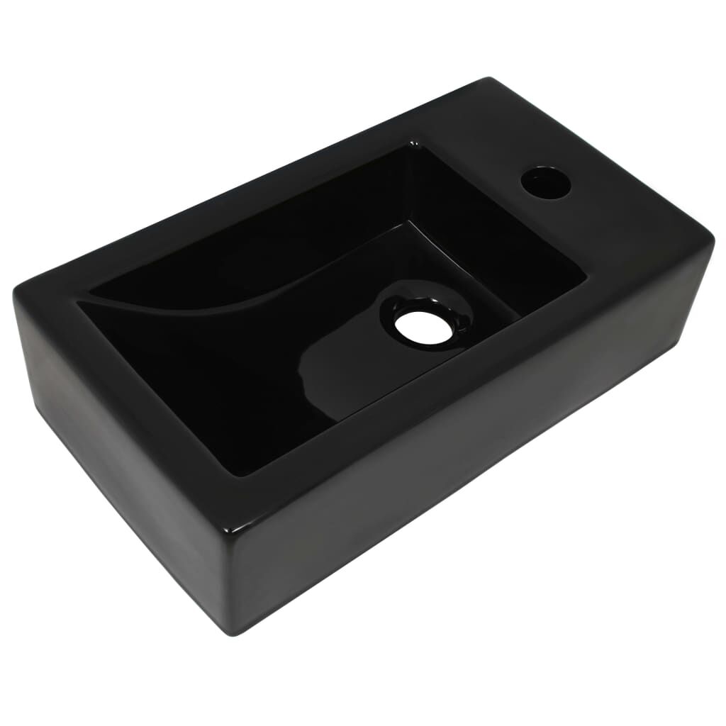 Basin with Faucet Hole Rectangular Ceramic Black 46x25.5x12 cm Price