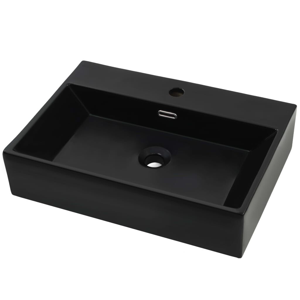 Basin with Faucet Hole Ceramic Black 60.5x42.5x14.5 cm Price