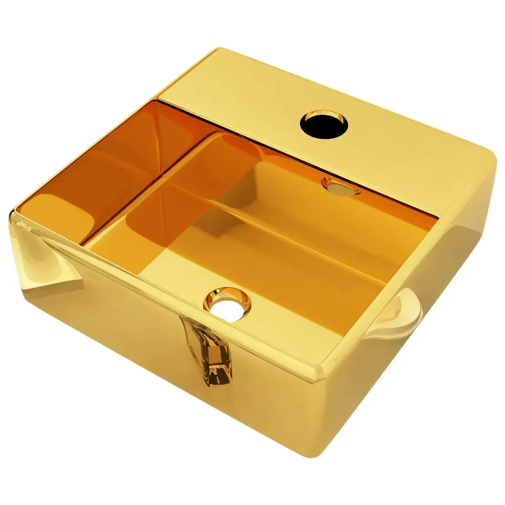 Wash Basin with Faucet Hole 38x30x11.5 cm Ceramic Gold Price