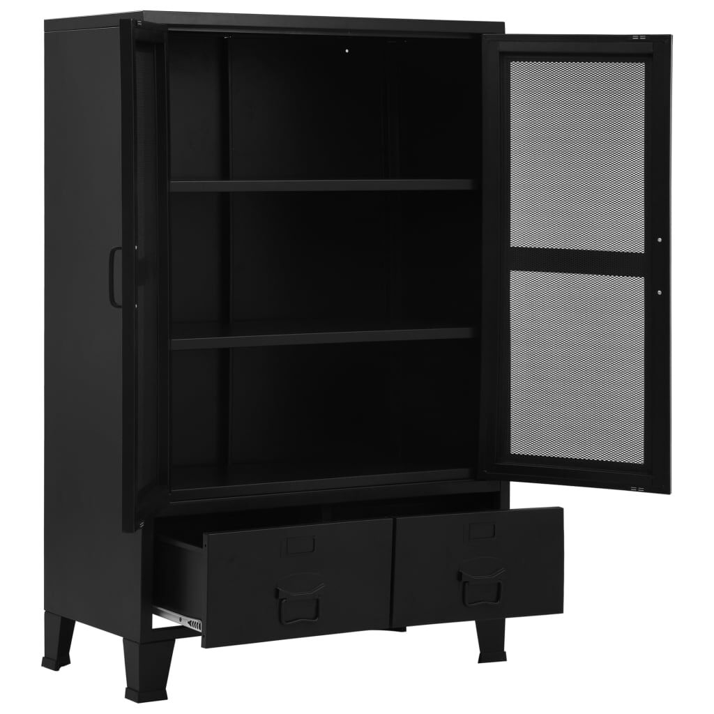 Office Cabinet with Mesh Doors Industrial Black 75x40x120 cm Steel Price
