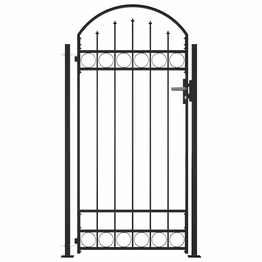 Fence Gate with Arched Top and 2 Posts 105x204 cm Black Price
