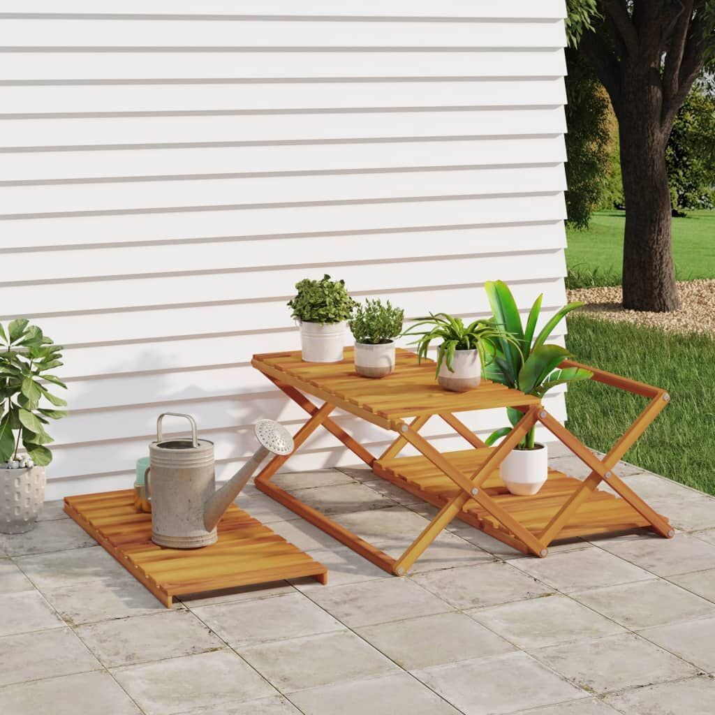 3-Tier Folding Shelf Brown 70x31x63 cm Solid Wood Acacia Price