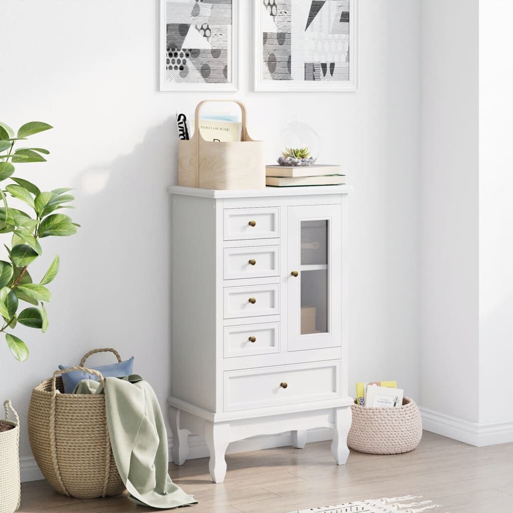 Cabinet with 5 Drawers 2 Shelves White Price