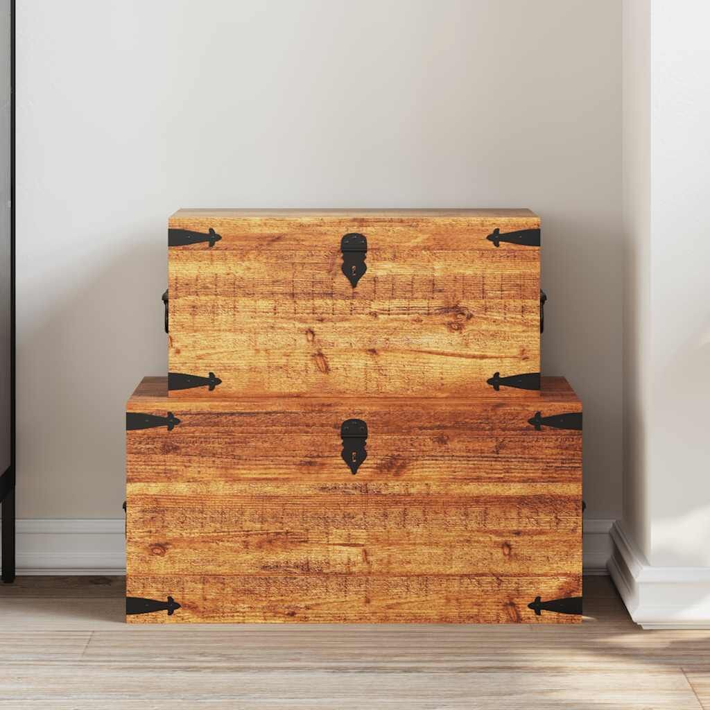 Storage Chest Set 2 Pieces Rough Mango Wood Price