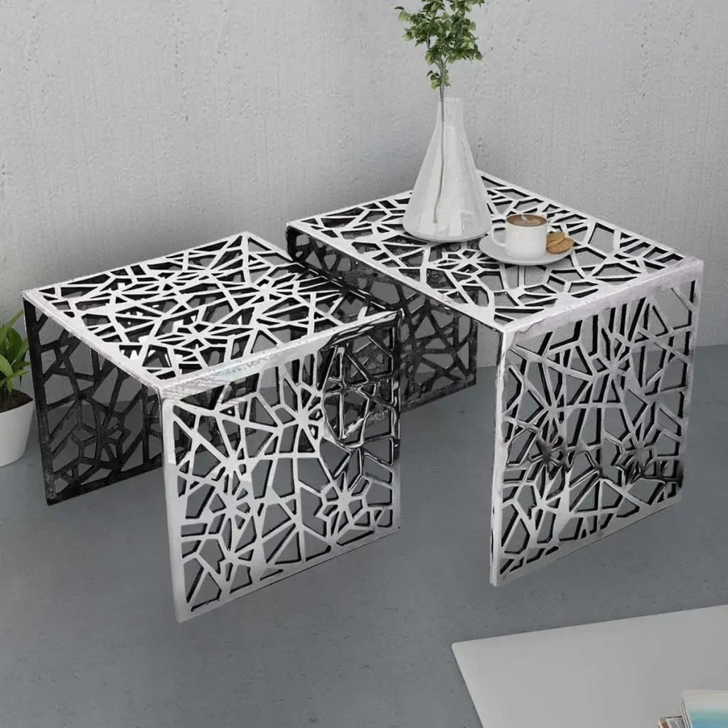 Two Piece Side Tables Square Aluminium Silver Price