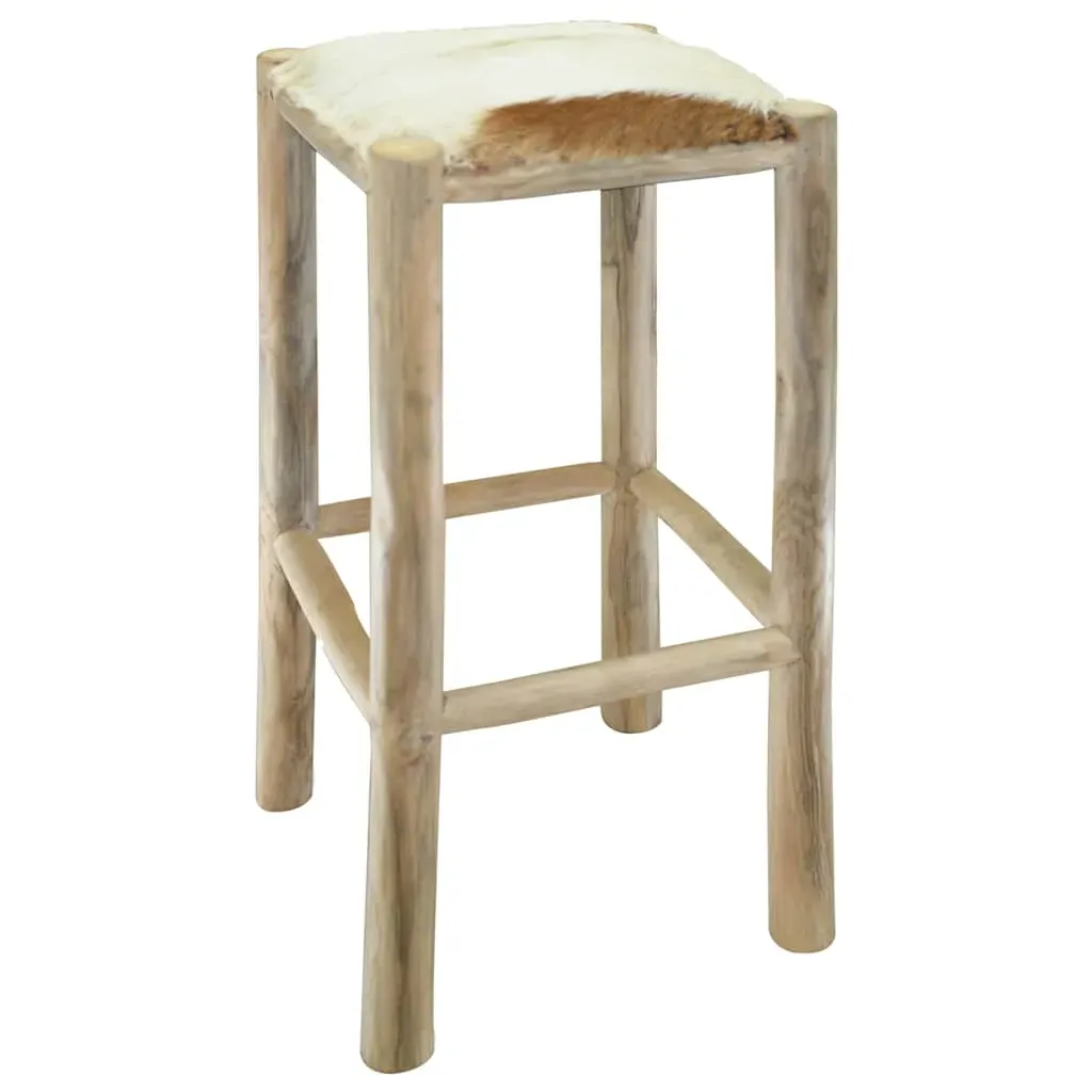 Bar Stool Goatskin Leather and Solid Teak Wood Price