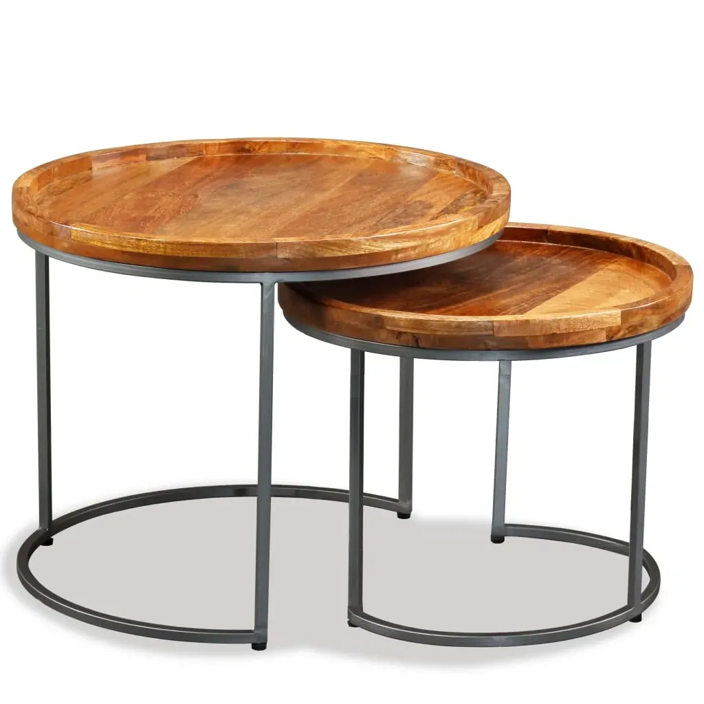 Side Table Set 2 Pieces Solid Mango Wood Price