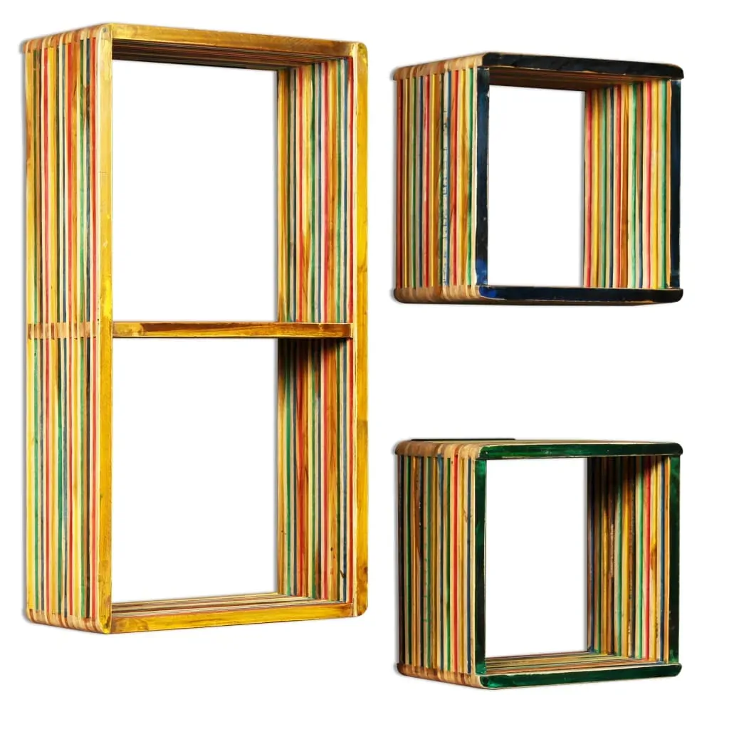 Wall Shelf Set 3 pcs Multicolour Solid Reclaimed Teak Price