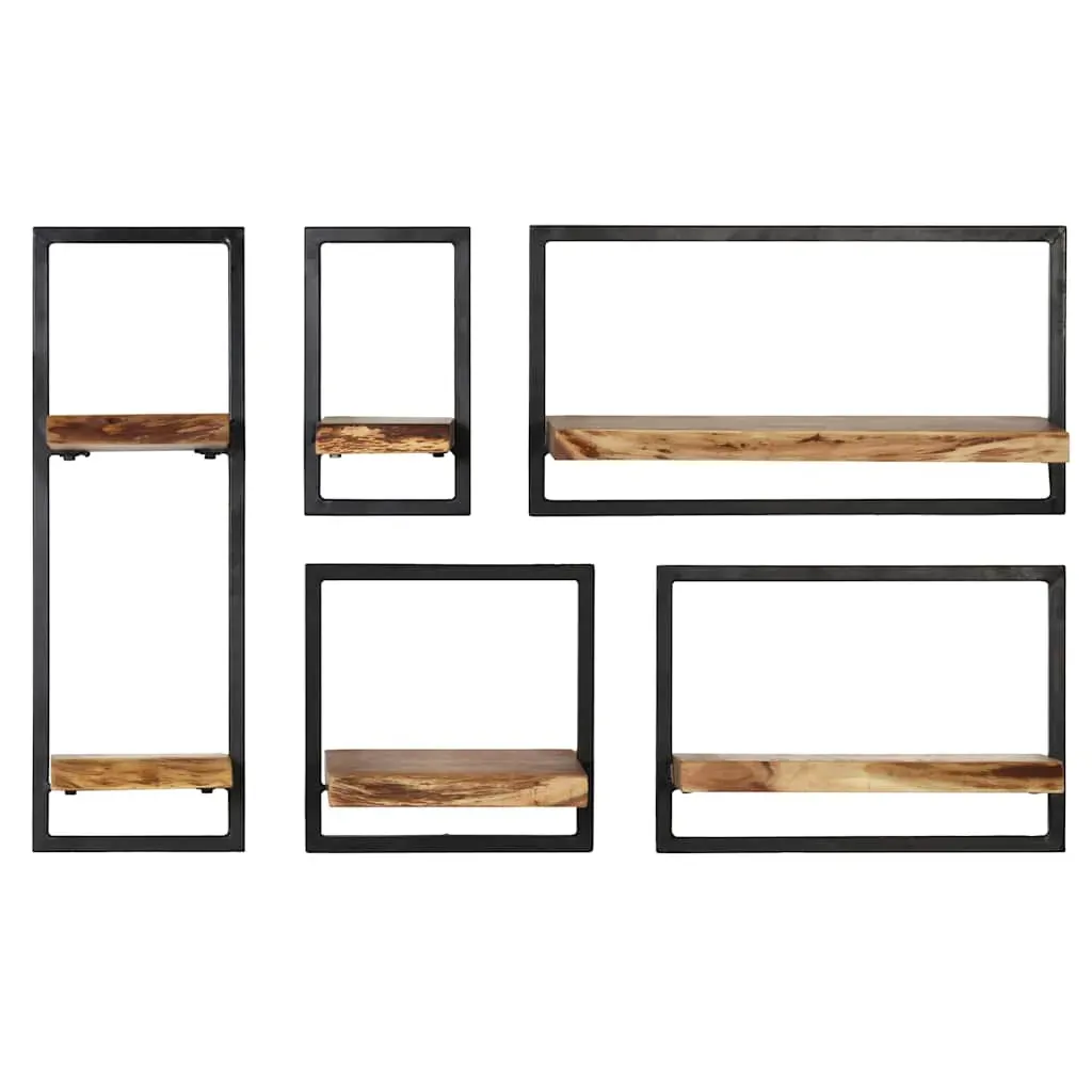 Wall Shelf Set 5 Pieces Solid Acacia Wood and Steel Price