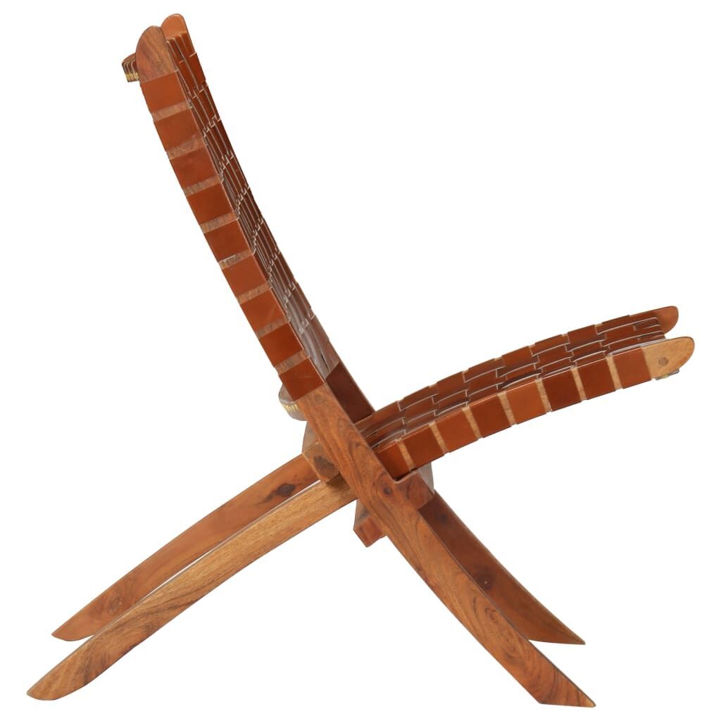 Folding Chair Crossed-Stripe Brown Real Leather Price