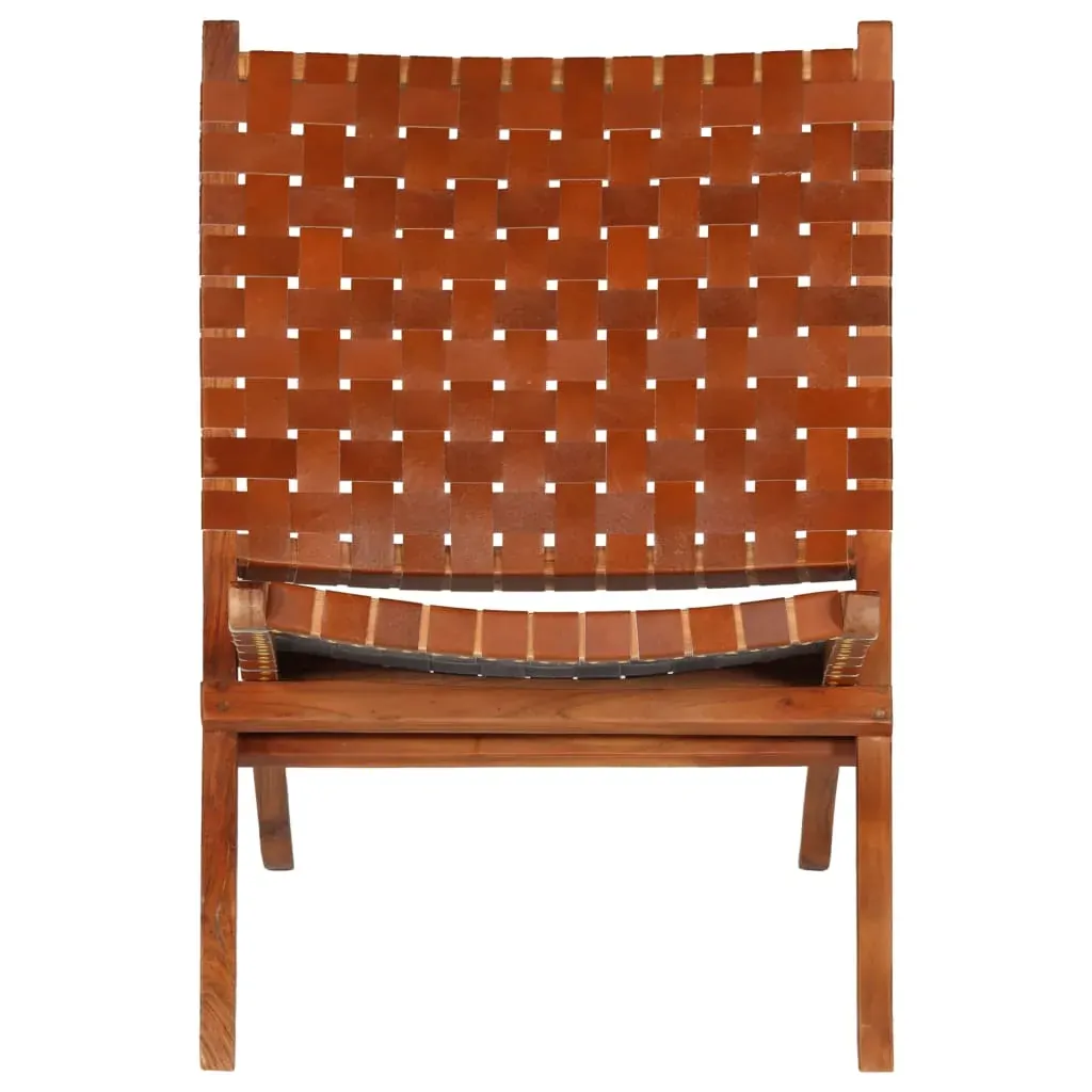 Folding Chair Crossed-Stripe Brown Real Leather Price