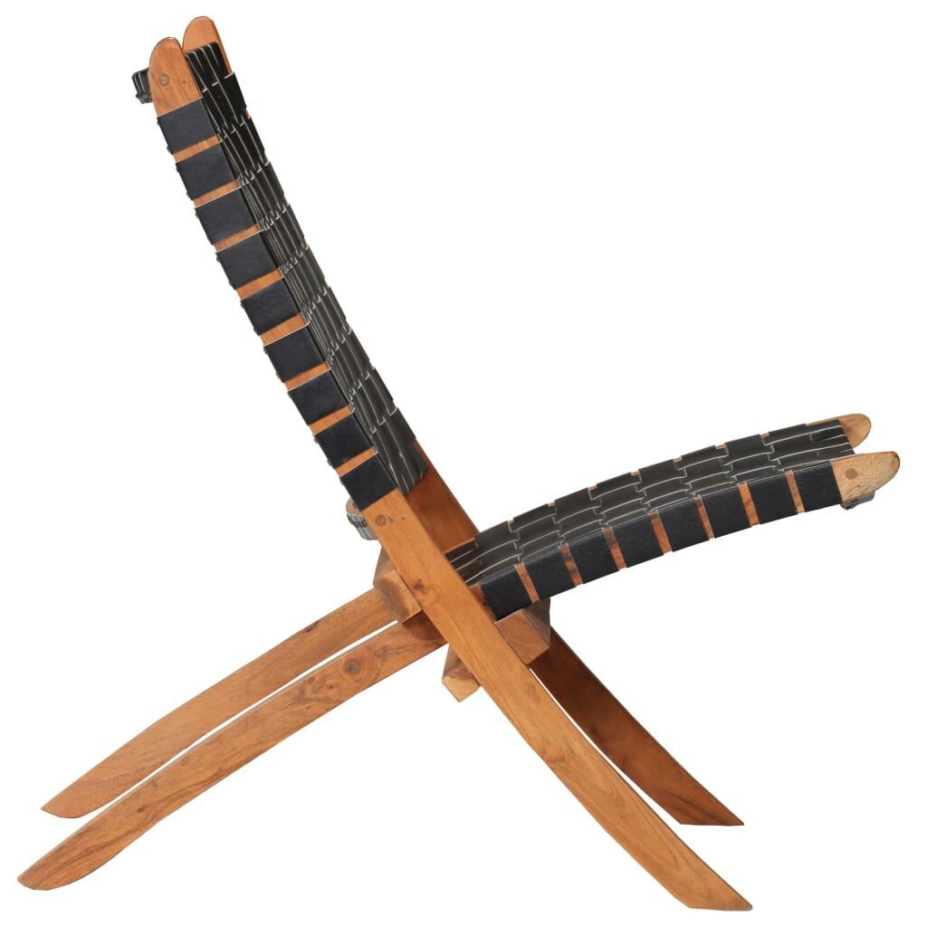 Folding Chair Crossed-Stripe Black Real Leather Price