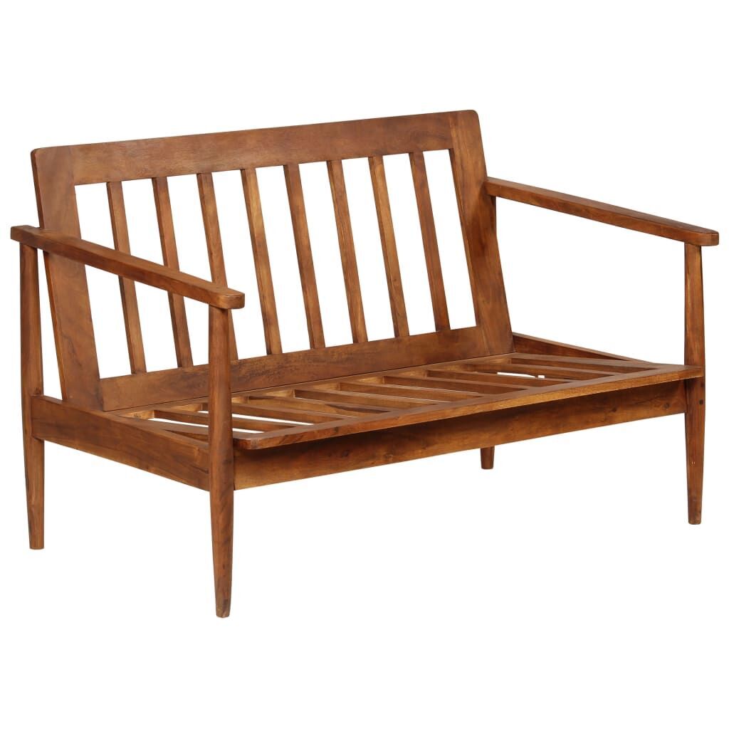 2-Seater Sofa Real Leather with Acacia Wood Brown Price
