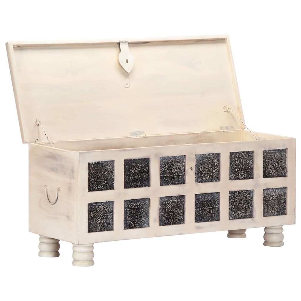 Storage Box White 110x40x45 cm Solid Acacia Wood Price