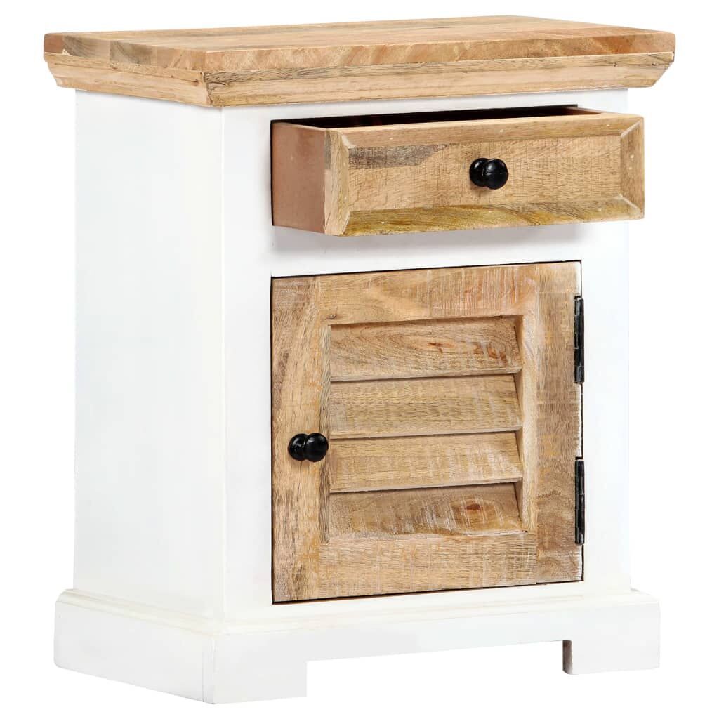 Nightstand White and Brown 40x30x50 cm Solid Rough Mango Wood Price