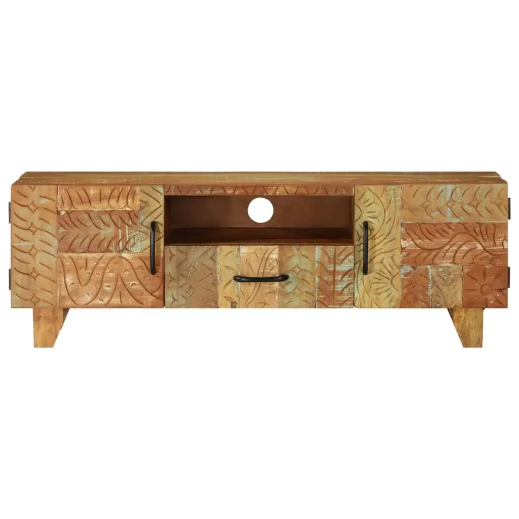 Hand Carved TV Cabinet 120x30x40 cm Solid Reclaimed Wood Price