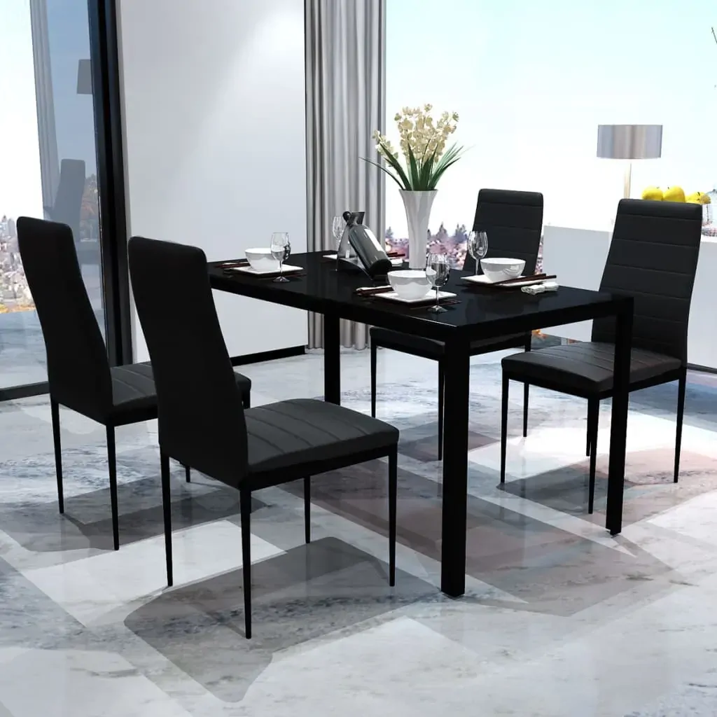 Dining Set 5 Pieces Artificial Leather Black Price