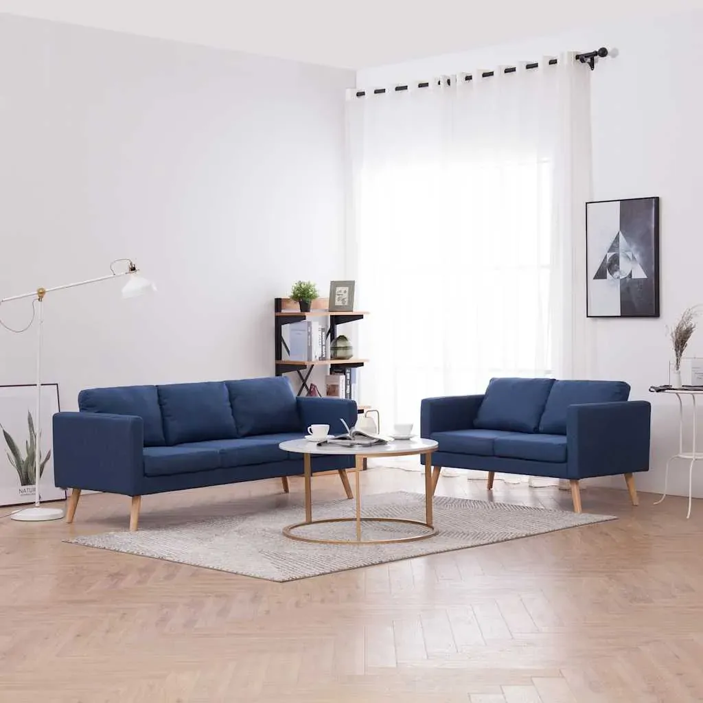 2 Piece Sofa Set Fabric Blue Price