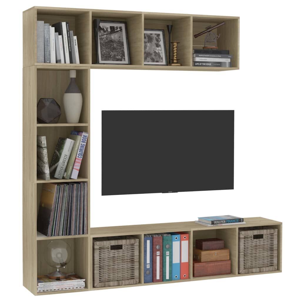 3 Piece Book/TV Cabinet Set Sonoma Oak 180x30x180 cm Price