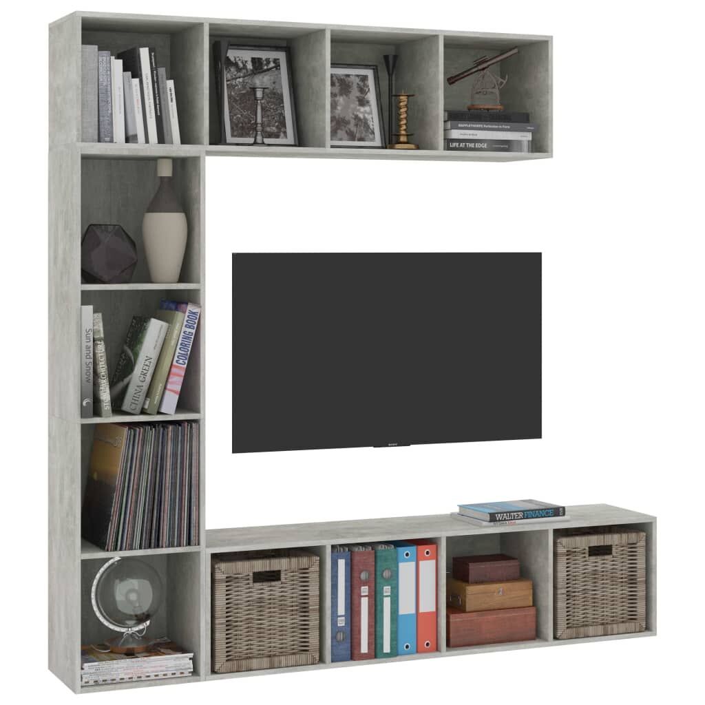 3 Piece Book/TV Cabinet Set Concrete Grey 180x30x180 cm Price