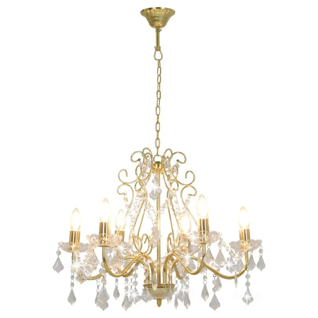 Chandelier with Crystal Beads Golden Round 6 x E14 Price