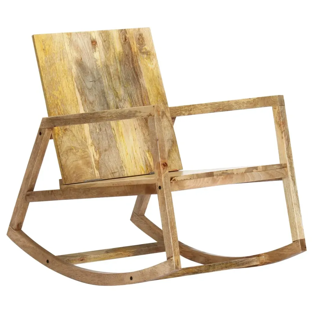 Rocking Chair Brown Real Leather and Solid Mango Wood Price