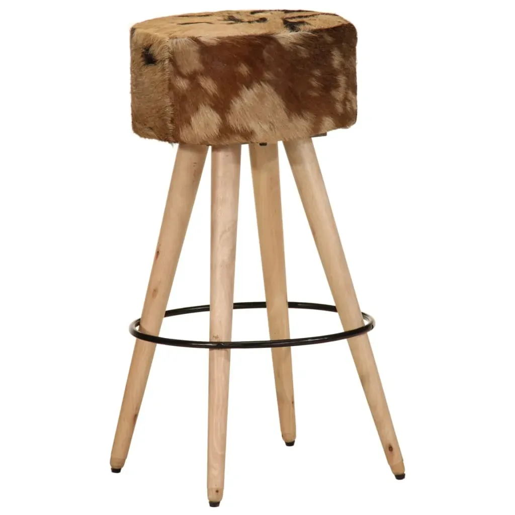 Bar Stools 2 pcs Brown Rough Mango Wood and Real Leather Price