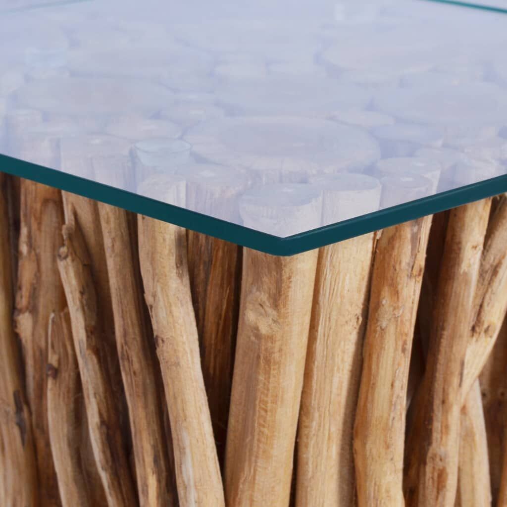 Coffee Table with Glass Top 66x66x40 cm Solid Teak Wood Price