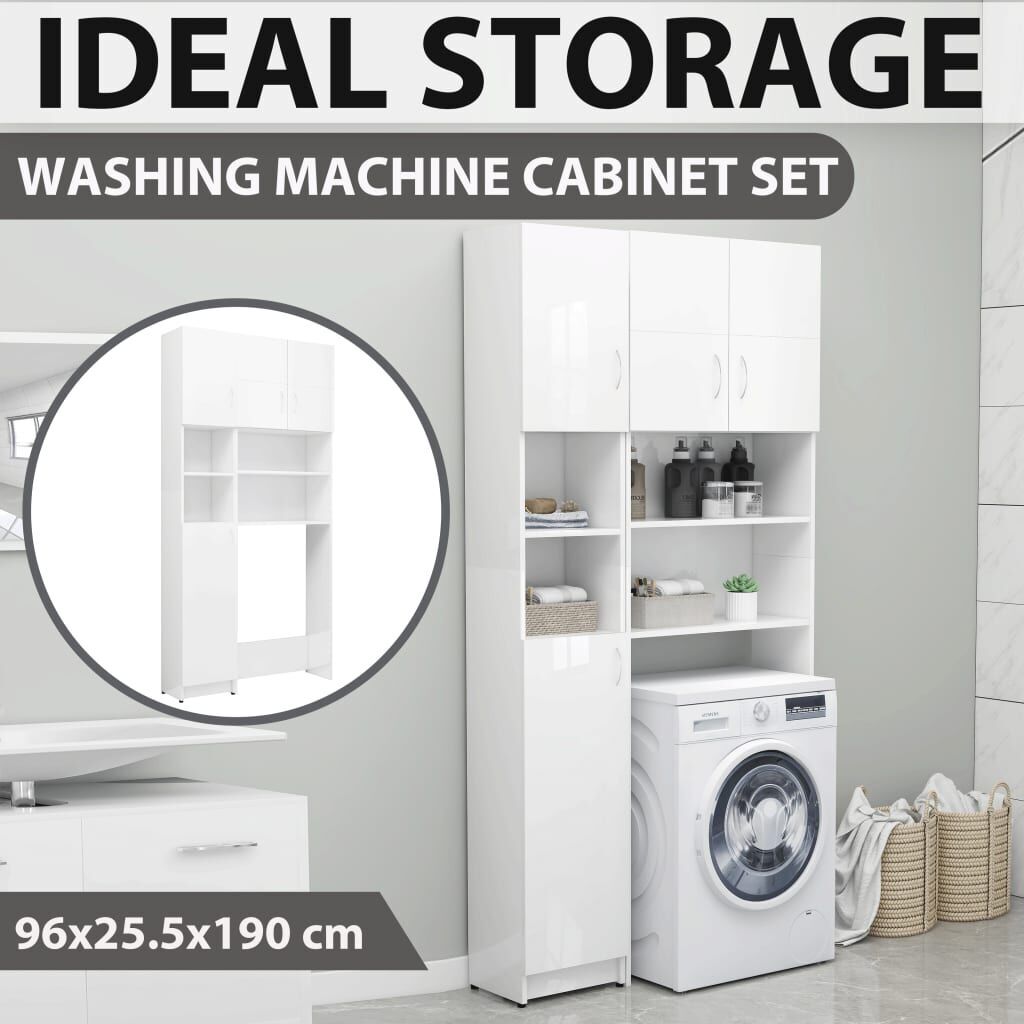 Washing Machine Cabinet Set High Gloss White Engineered Wood Price