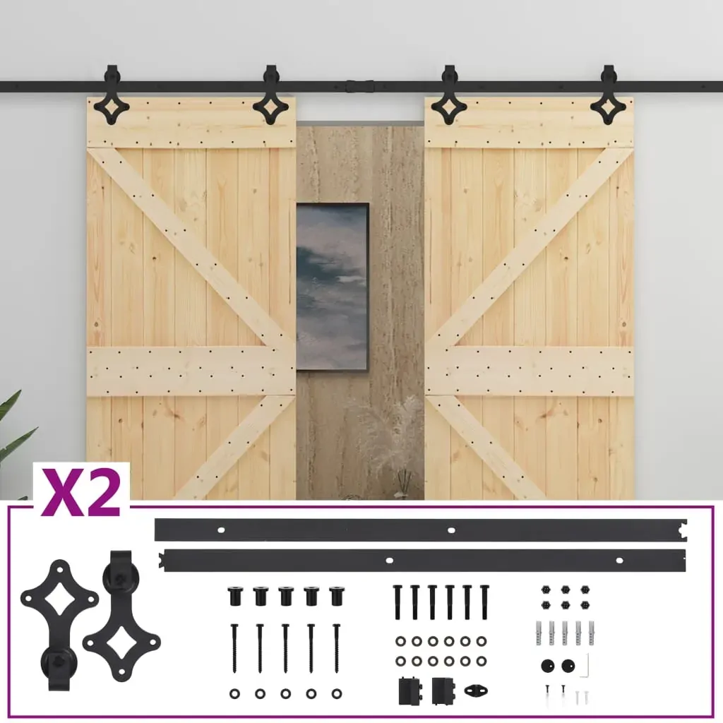 Sliding Door with Hardware Set 90x210 cm Solid Pine Wood Price
