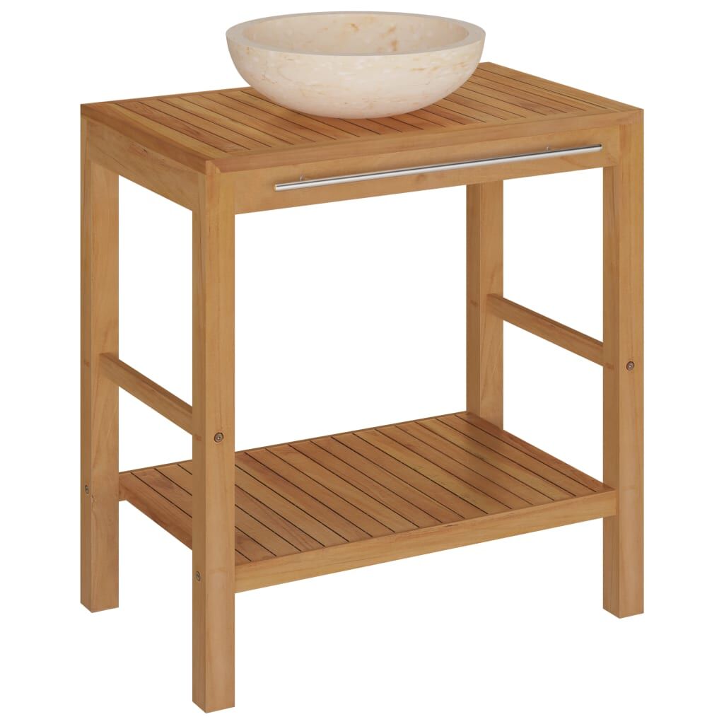 Bathroom Vanity Cabinet Solid Wood Teak with Sink Marble Cream Price