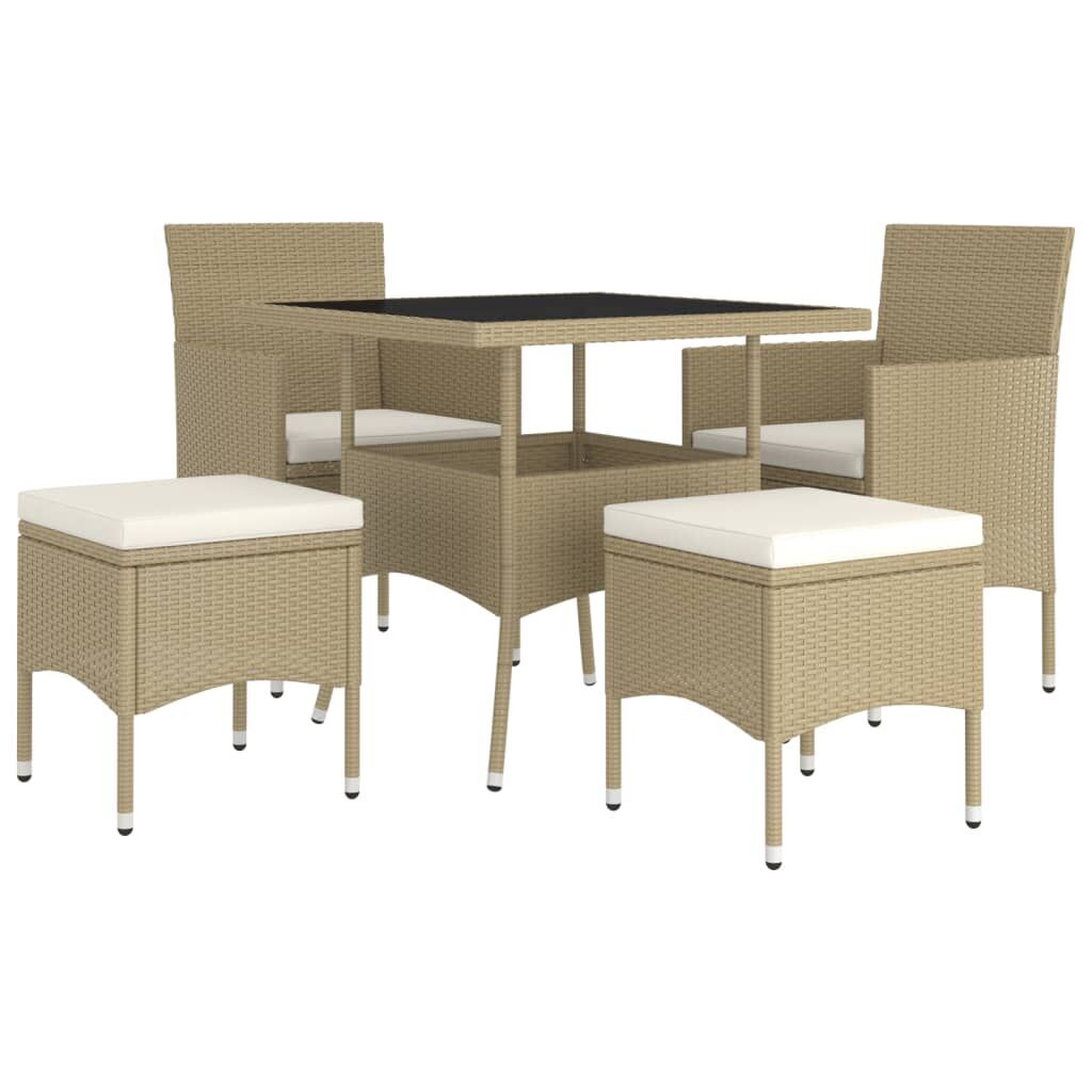 5 Piece Garden Dining Set Poly Rattan Beige (310551+310612) Price