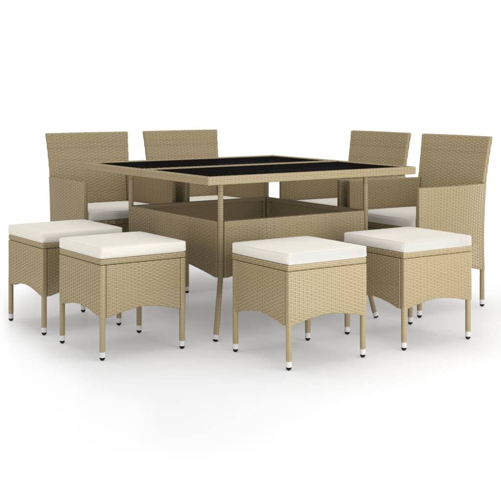 9 Piece Garden Dining Set Poly Rattan Beige Price