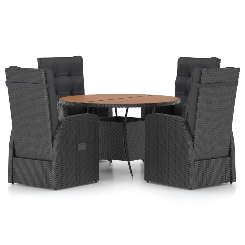 5 Piece Outdoor Dining Set with Cushions Poly Rattan Black Price