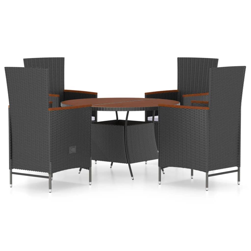 5 Piece Outdoor Dining Set with Cushions Poly Rattan Black Price