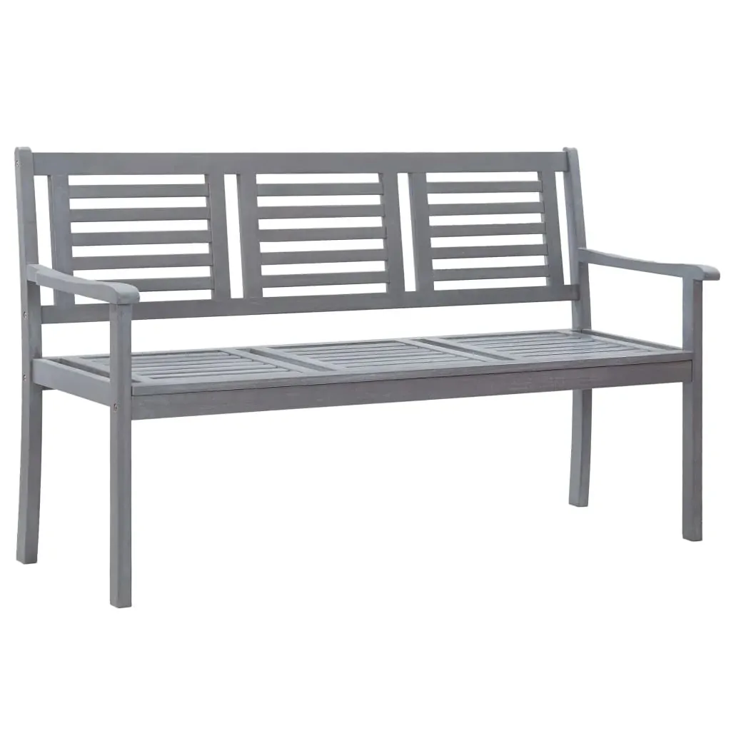 3-Seater Garden Bench with Cushion 150 cm Grey Eucalyptus Wood Price