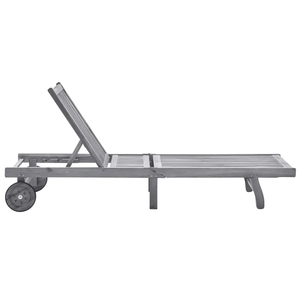 Garden Sun Lounger with Cushion Grey Solid Acacia Wood Price