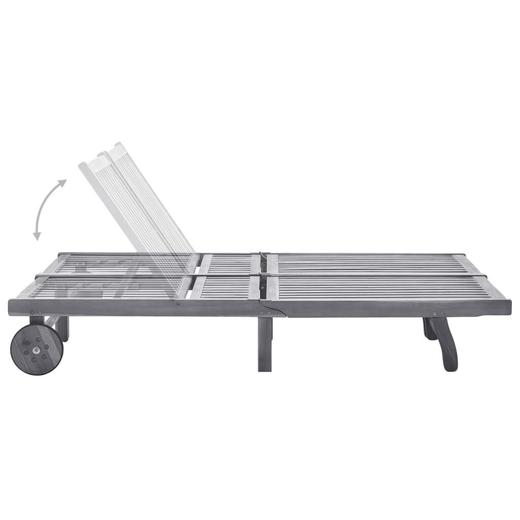 2-Person Garden Sun Lounger with Cushion Grey Solid Acacia Wood Price