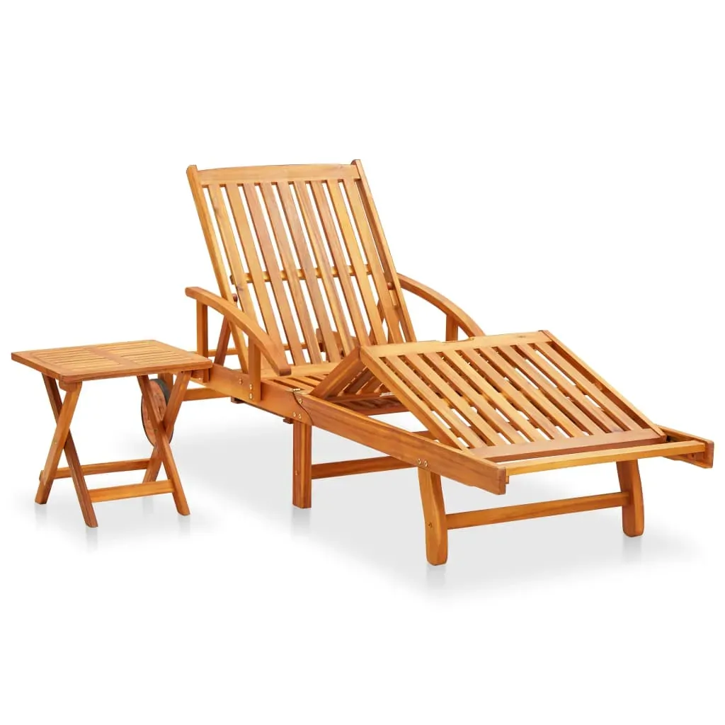 Garden Sun Lounger with Table and Cushion Solid Acacia Wood Price