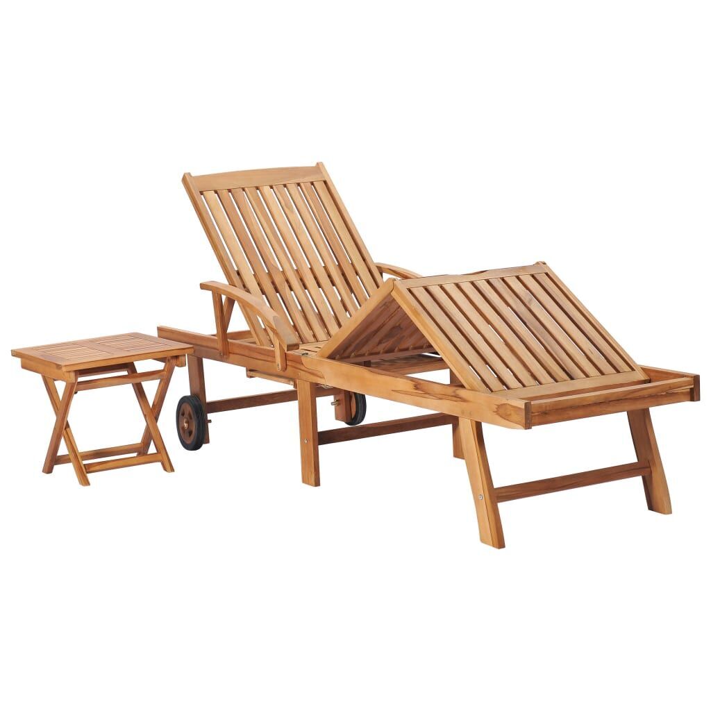 Sun Lounger with Table and Cushion Solid Teak Wood Price