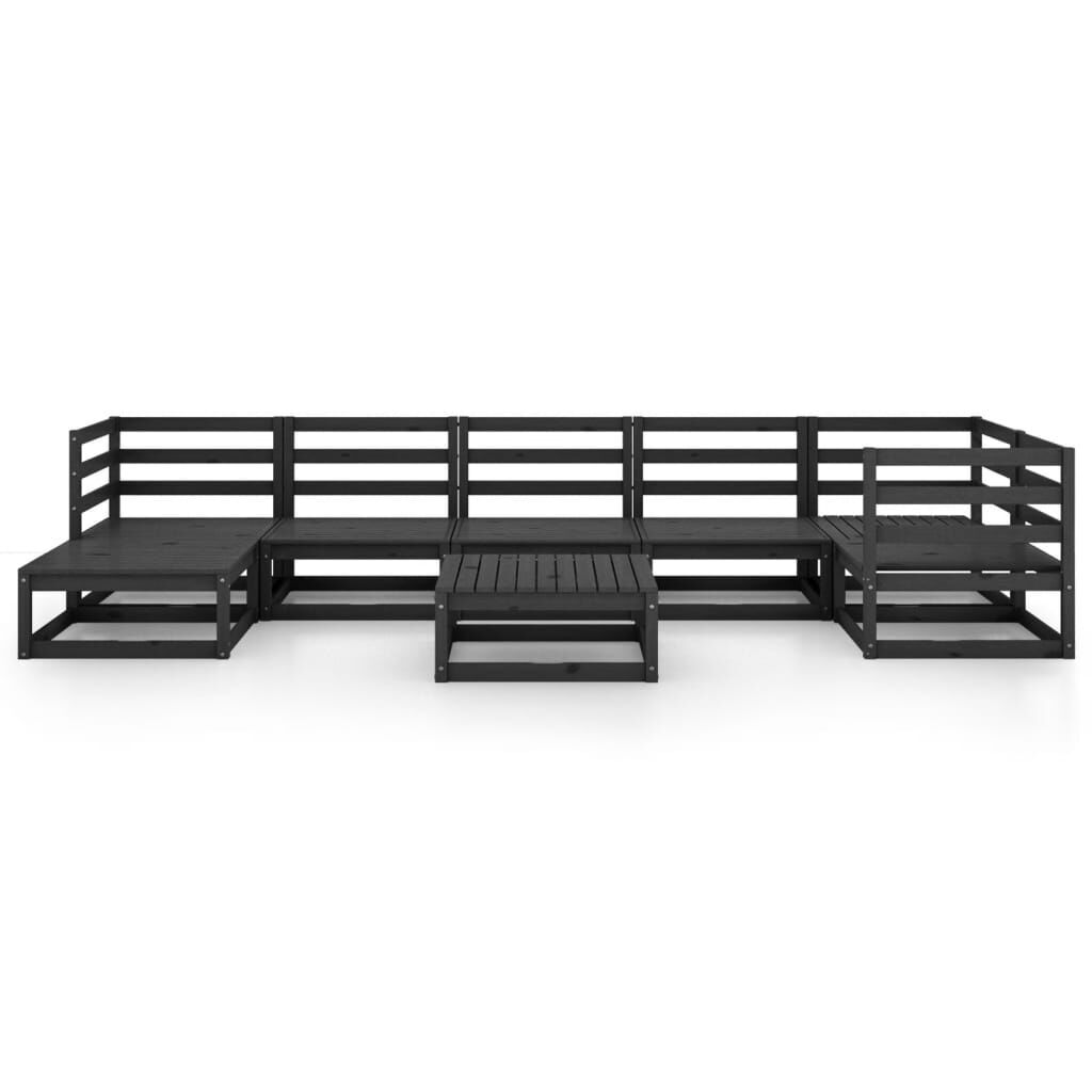 8 Piece Garden Lounge Set Black Solid Pinewood Price
