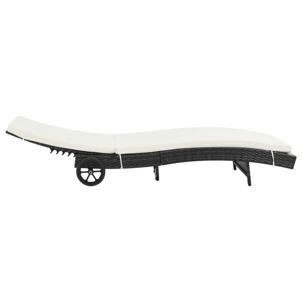 Sun Loungers 2 pcs with Wheels and Cushions Poly Rattan Black Price
