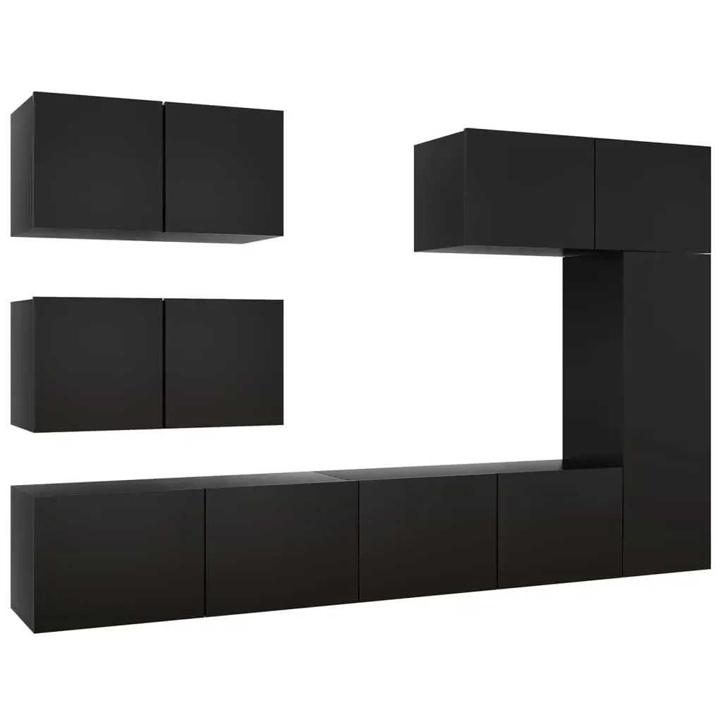 6 Piece TV Cabinet Set Black Engineered Wood Price