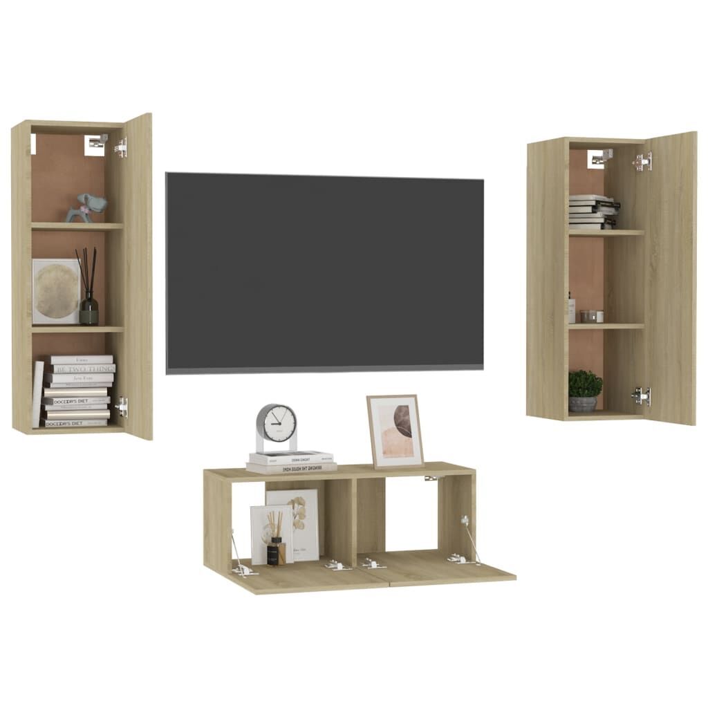 3 Piece TV Cabinet Set Sonoma Oak Engineered Wood Price