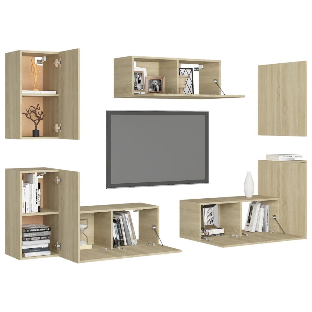 7 Piece TV Cabinet Set Sonoma Oak Engineered Wood Price