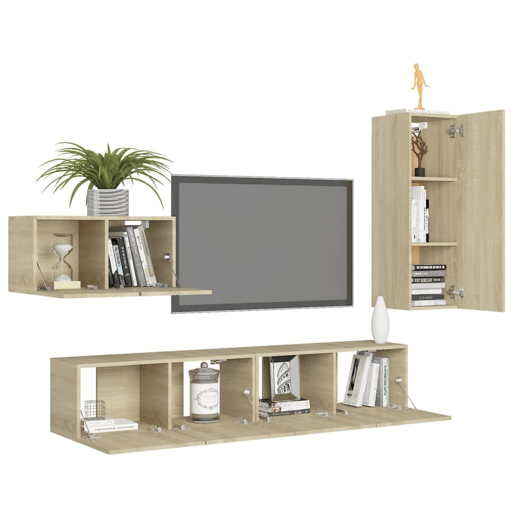 4 Piece TV Cabinet Set Sonoma Oak Engineered Wood Price