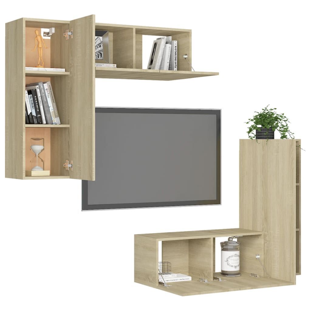 4 Piece TV Cabinet Set Sonoma Oak Engineered Wood Price