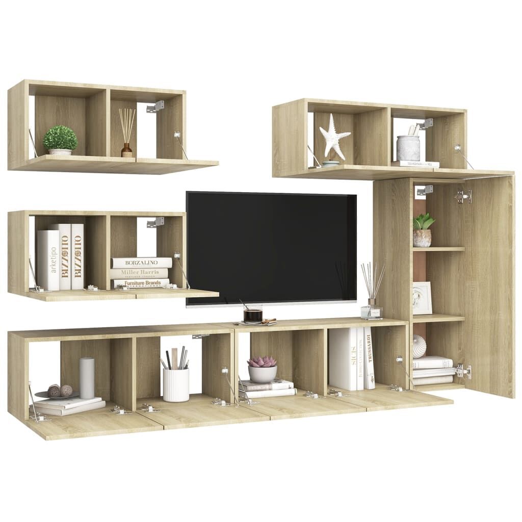 6 Piece TV Cabinet Set Sonoma Oak Engineered Wood Price