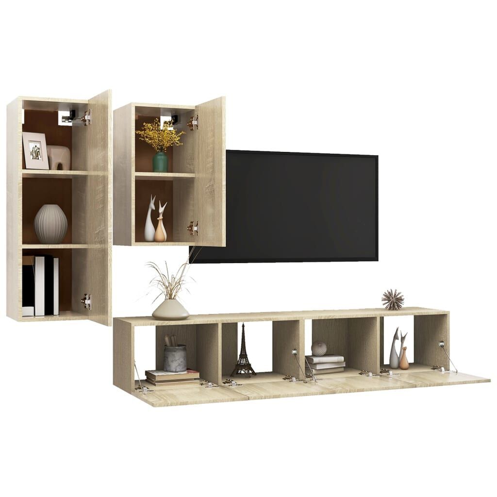 4 Piece TV Cabinet Set Sonoma Oak Engineered Wood Price