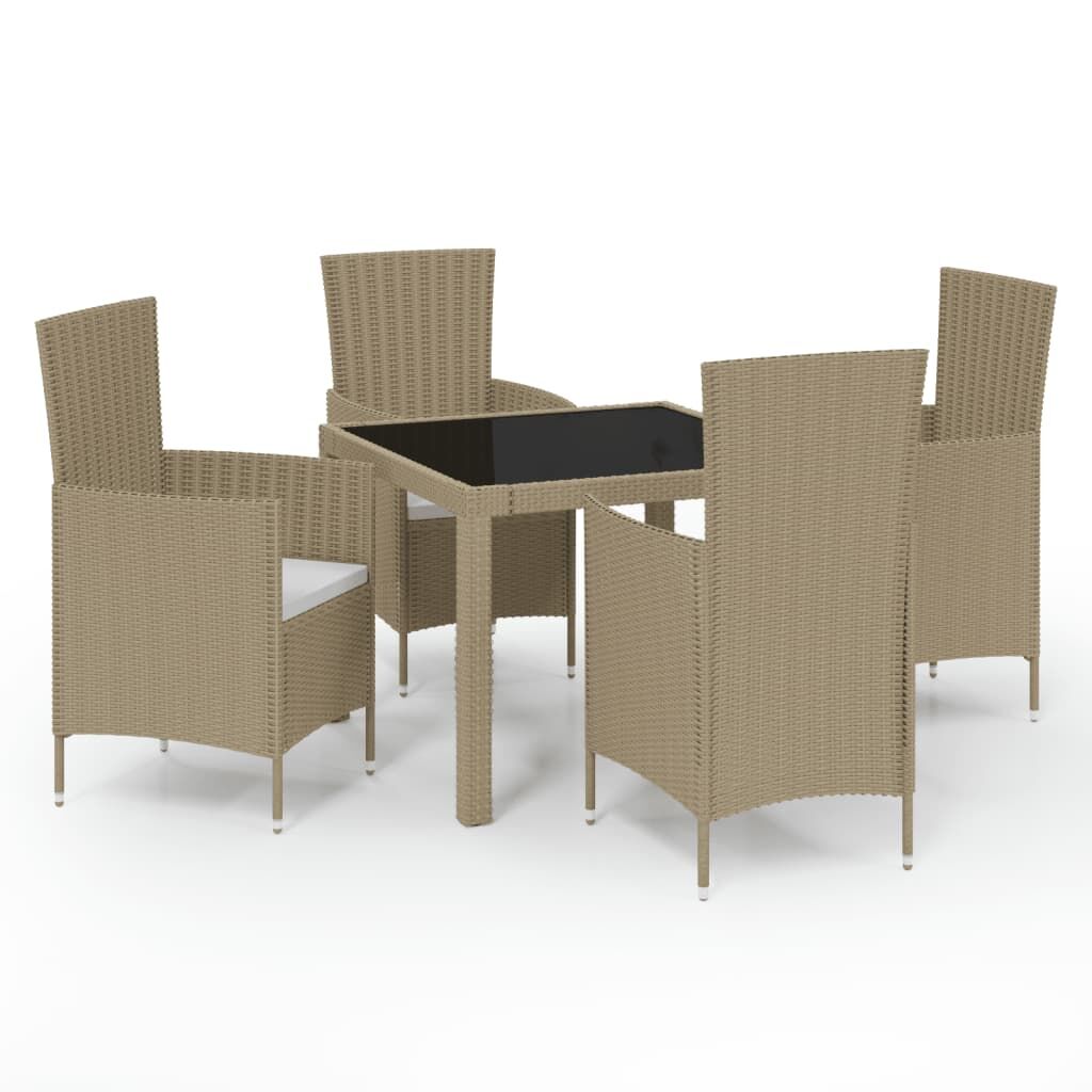 5 Piece Outdoor Dining Set with Cushions Poly Rattan Beige Price